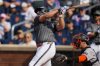 New York Mets' Pete Alonso hits a two-run home run during the first inning of a baseball game against the San Francisco Giants, Saturday, Aug. 2, 2025, in New York. (AP Photo/Yuki Iwamura)