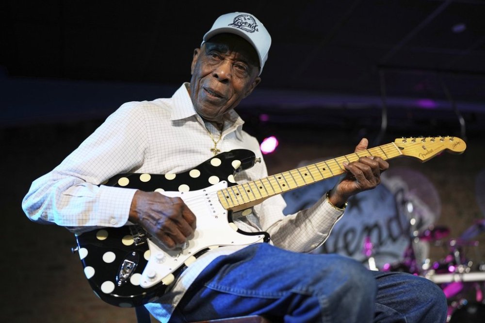 Buddy Guy poses for a portrait at Buddy Guy's Legends in Chicago on Thursday, July 24, 2025. (AP Photo/Nam Y. Huh)