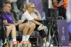 England head coach Sarina Wiegman sits on the bench during the Euro 2025, group D, soccer match between France and England at Stadion Letzigrund in Zurich, Switzerland, Saturday, July 5, 2025. (AP Photo/Martin Meissner)