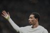FILE - Frankfurt's Hugo Ekitike celebrates after scoring his side's third goal during the Europa League round of 16 second leg soccer match between Eintracht Frankfurt and Ajax at Deutsche Bank Park, in Frankfurt, Germany, March 13, 2025. (AP Photo/Michael Probst, File)