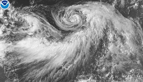 This satellite image provided by the National Oceanic and Atmospheric Administration (NOAA) shows Hurricane Iona forming in the central Pacific Ocean, Monday, July 28, 2025. (NOAA via AP)