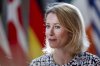 European Union foreign policy chief Kaja Kallas talks with journalists as she arrives for an EU foreign ministers meeting at the EU Council building in Brussels, Tuesday, July 15, 2025. (AP Photo/Geert Vanden Wijngaert)