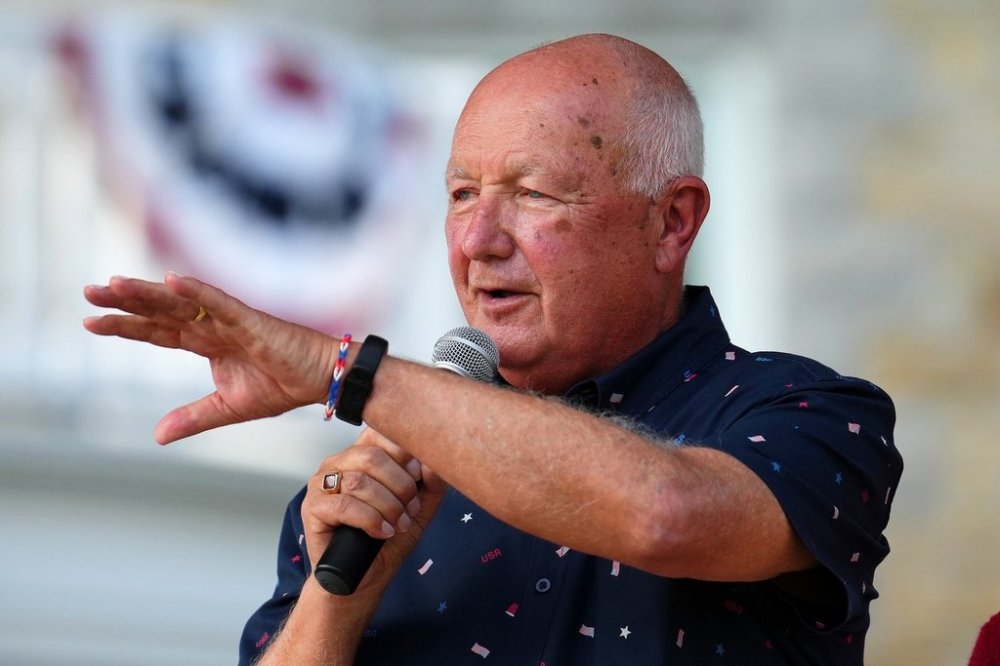 U.S. Ambassador Pete Hoekstra delivers his speech during a Fourth of July party at Lornado, the residence of the ambassador from the United States, in Ottawa, Friday, July 4, 2025. THE CANADIAN PRESS/Sean Kilpatrick