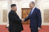 FILE - In this photo released by Russian Foreign Ministry Press Service via their telegram channel, North Korean leader Kim Jong Un, left, and Russian Foreign Minister Sergey Lavrov greet each other during a meeting in Pyongyang, North Korea, on Oct. 19, 2023. (Russian Foreign Ministry Press Service telegram channel via AP, File)