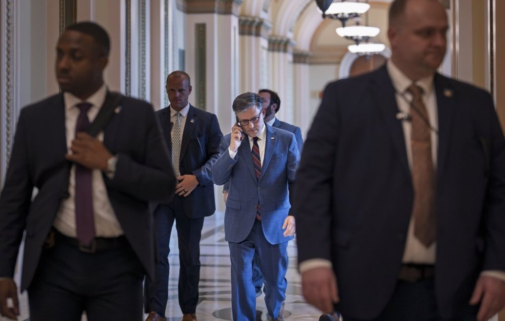 Speaker of the House Mike Johnson, R-La., leaves the chamber at the Capitol in Washington, Thursday, July 17, 2025. (AP Photo/J. Scott Applewhite)