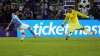 New York City FC forward Alonso Martinez, left, kicks the winning goal past Orlando City goalkeeper Pedro Gallese (1) during the second half of an MLS soccer match, Wednesday, July 16, 2025, in Orlando, Fla. (AP Photo/John Raoux)