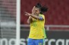 Brazil's Marta celebrates scoring her side's third goal, from the penalty spot, during a Women's Copa America soccer semifinal against Uruguay at Rodrigo Paz Delgado stadium in Quito, Ecuador, Tuesday, July 29, 2025. (AP Photo/Dolores Ochoa)