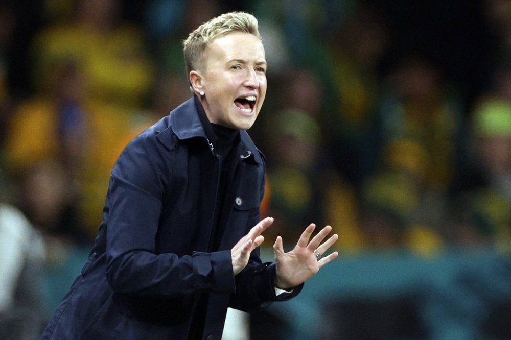 FILE — Canada's head coach Bev Priestman gestures during the Women's World Cup Group B soccer match between Australia and Canada in Melbourne, Australia, Monday, July 31, 2023. (AP Photo/Hamish Blair, File)