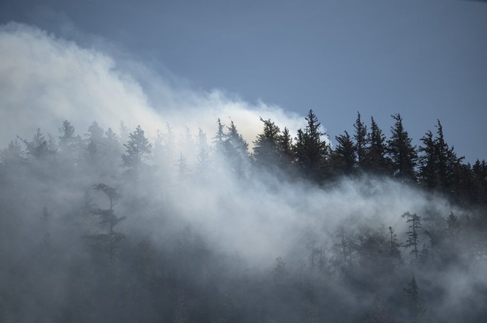 Smoke from the Dryden Creek Wildfire, photographed just north of Squamish, B.C., on Wednesday, June 11, 2025. THE CANADIAN PRESS/ Tijana Martin