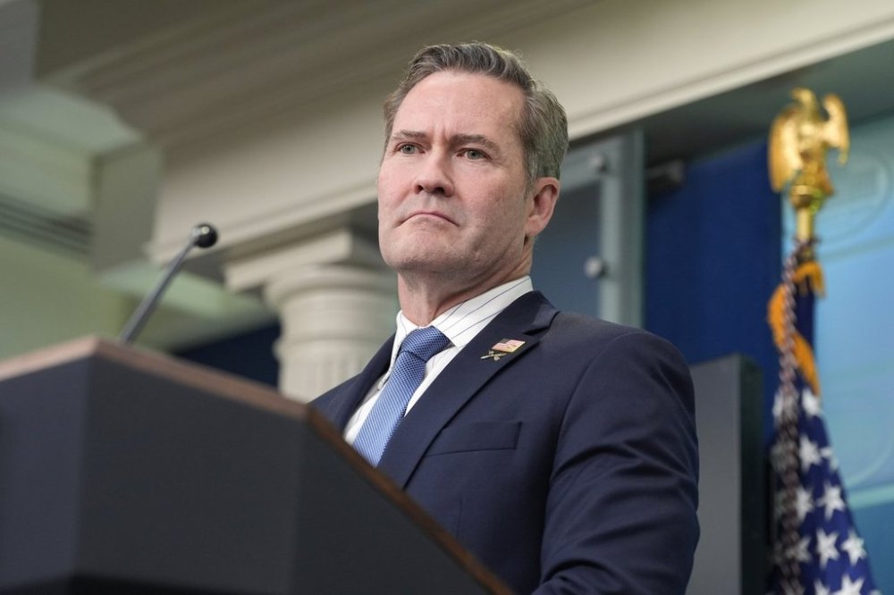 FILE - White House National Security Adviser Mike Waltz listens to a question from a reporter in the James Brady Press Briefing Room at the White House in Washington, Feb. 20, 2025. (AP Photo/Alex Brandon, File)