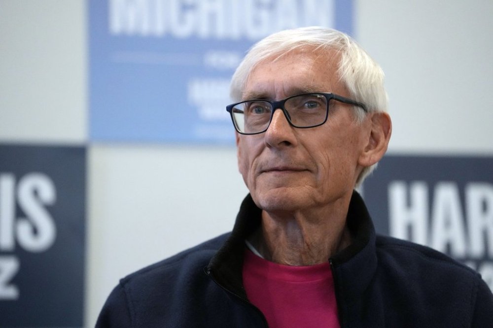 FILE - Wisconsin Gov. Tony Evers speaks during a campaign event, Oct. 17, 2024, in Flint, Mich. (AP Photo/Carlos Osorio, file)