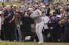 Rory McIlroy of Northern Ireland plays out of the rough on the 4th hole during the first round of the British Open golf championship at the Royal Portrush Golf Club, Northern Ireland, Thursday, July 17, 2025. (AP Photo/Peter Morrison)