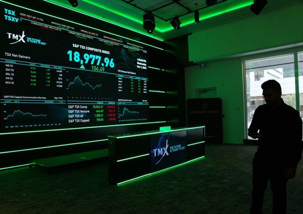 A signboard is displayed at the TMX in Toronto, Wednesday, Nov. 1, 2023. THE CANADIAN PRESS/Chris Young