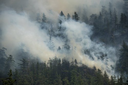 Smoke from the Dryden Creek Wildfire, just north of Squamish, B.C., is seen on Tuesday, June 10, 2025. THE CANADIAN PRESS/Tijana Martin
