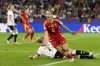 Spain's Aitana Bonmati celebrates after scoring the opening goal during the Women's Euro 2025 semifinals soccer match between Germany and Spain at Stadion Letzigrund in Zurich, Switzerland, Wednesday, July 23, 2025. (AP Photo/Alessandra Tarantino)