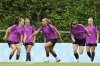 Lauren James, center, runs during a training session of England's soccer team on the eve of the Women's Euro 2025 final between England and Spain, in Zurich, Switzerland, Saturday, July 26, 2025. (AP Photo/Martin Meissner)