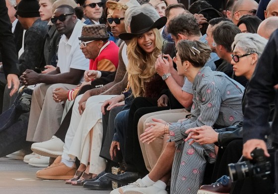 Beyonce attends the men's Louis Vuitton Spring-Summer 2026 collection fashion show in Paris on June 24, a few days after wearing a T-shirt during her Paris concert that drew criticism. (Michel Euler / The Associated Press files)