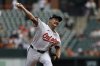 Baltimore Orioles pitcher Tomoyuki Sugano throws during the first inning of a baseball game against the Colorado Rockies in Baltimore, Sunday, July 27, 2025. (AP Photo/Terrance Williams)
