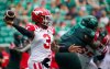 Calgary Stampeders quarterback Vernon Adams Jr. (3) throws the football against the Saskatchewan Roughriders during the first half of CFL football action in Regina, on Saturday, July 12, 2025. THE CANADIAN PRESS/Heywood Yu