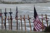 FILE - Rain falls over a makeshift memorial for flood victims along the Guadalupe River, Sunday, July 13, 2025, in Kerrville, Texas. (AP Photo/Eric Gay, File)