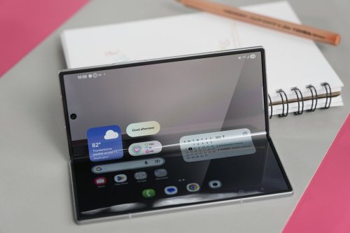 The new Galaxy Z Fold 7 is displayed during a Samsung preview event in New York, Monday, July 7, 2025. (AP Photo/Seth Wenig)