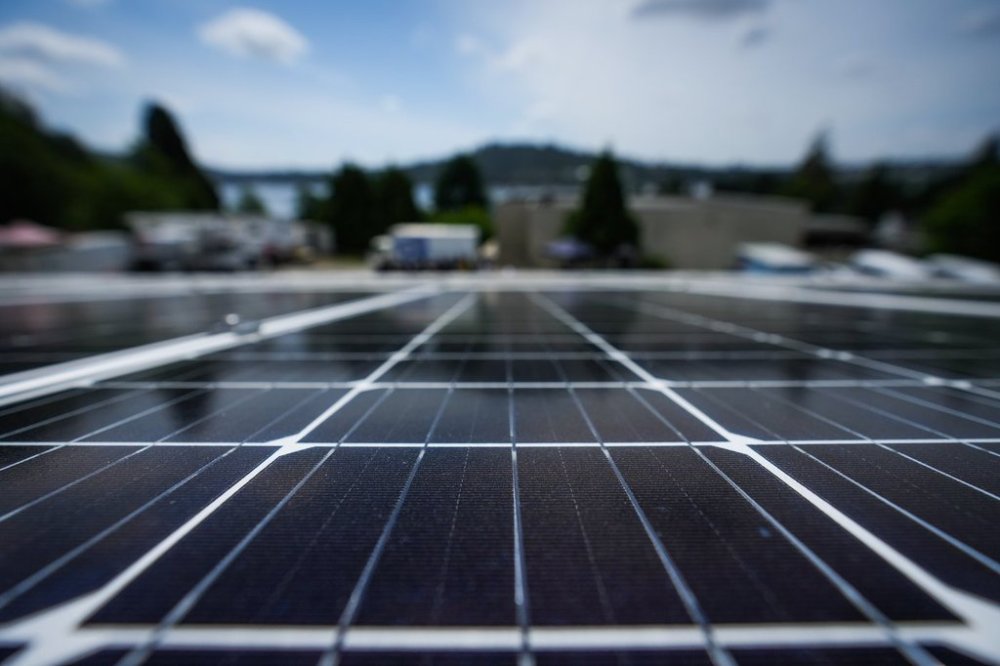 A solar panel array is seen outside the administration building at the Tsleil-Waututh Nation, in North Vancouver, B.C., Thursday, June 15, 2023. THE CANADIAN PRESS/Darryl Dyck
