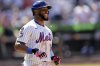 New York Mets' Starling Marte reacts after flying out to end the sixth inning of a baseball game against the New York Yankees, Sunday, July 6, 2025, in New York. (AP Photo/Adam Hunger)