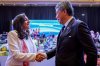 Malaysia's Foreign Minister Mohamad Hasan, right, greets Foreign Minister Anita Anand during the Association of Southeast Asian Nations (ASEAN) Post-Ministerial Conference with Canada, held as part of the 58th ASEAN Foreign Ministers' Meeting and related meetings, at the Kuala Lumpur Convention Centre on Thursday, July 10, 2025. (Bernama via AP)