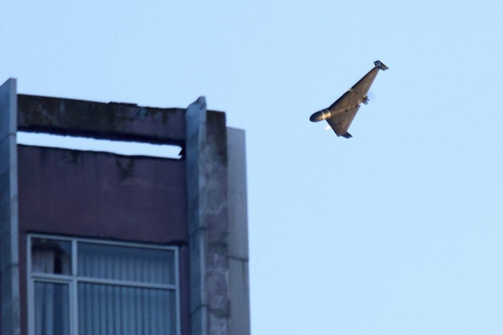 FILE - A Russian drone attacks a building during a Russian missile and drone air attack in Kyiv, Ukraine, June 17, 2025. (AP Photo/Efrem Lukatsky, File)