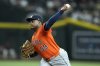 Houston Astros starting pitcher Framber Valdez throws against the Arizona Diamondbacks during the first inning of a baseball game Tuesday, July 22, 2025, in Phoenix. (AP Photo/Ross D. Franklin)