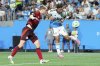Charlotte FC forward Idan Toklomati scores past Toronto FC defender Sigurd Rosted during the second half of a MLS soccer game Saturday, July 26, 2025, in Charlotte, N.C. (AP Photo/Chris Carlson)