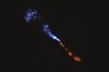 This image provided by the European Southern Observatory on Tuesday, July 15, 2025, shows jets of silicon monoxide blowing away from the baby star HOPS-315. (ALMA(ESO/NAOJ/NRAO)/M. McClure et al. via AP)