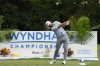 Cameron Young hits his tee shot on the ninth hole during the final round of the Wyndham Championship golf tournament in Greensboro, N.C., Sunday, Aug. 3, 2025. (AP Photo/Chuck Burton)
