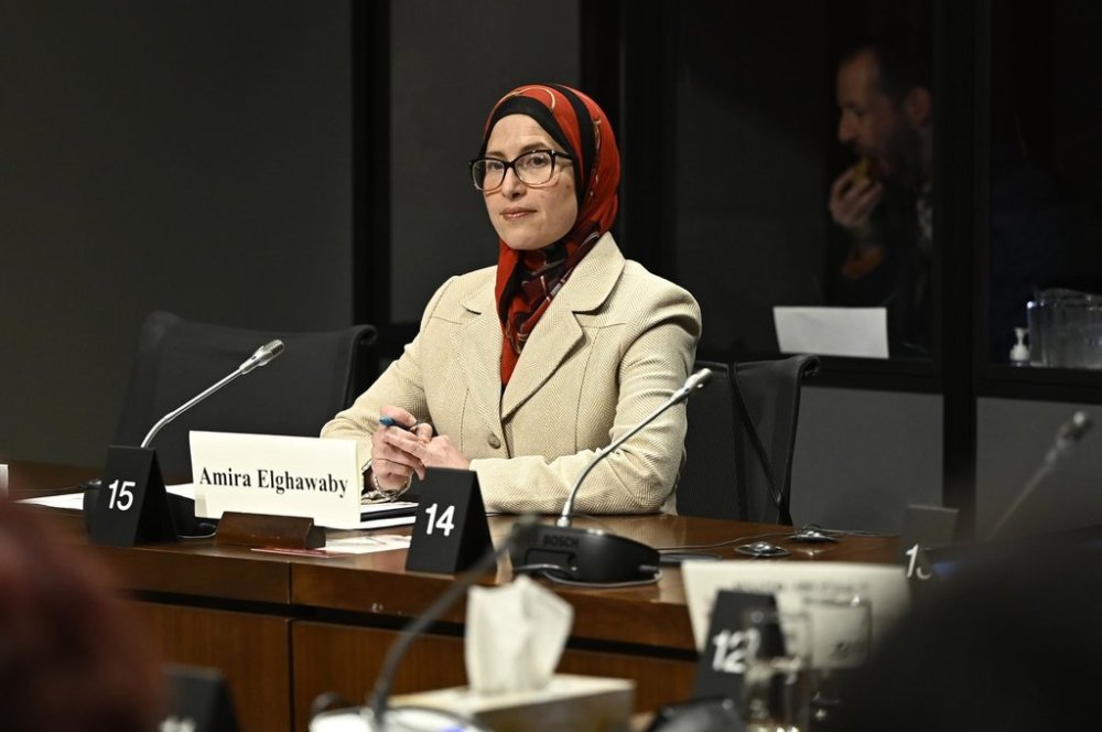 Amira Elghawaby, Canada’s special representative on combating Islamophobia, prepares to appear as a witness before the Senate Human Rights committee at the Senate of Canada Building in Ottawa on Monday, March 27, 2023. THE CANADIAN PRESS/Justin Tang