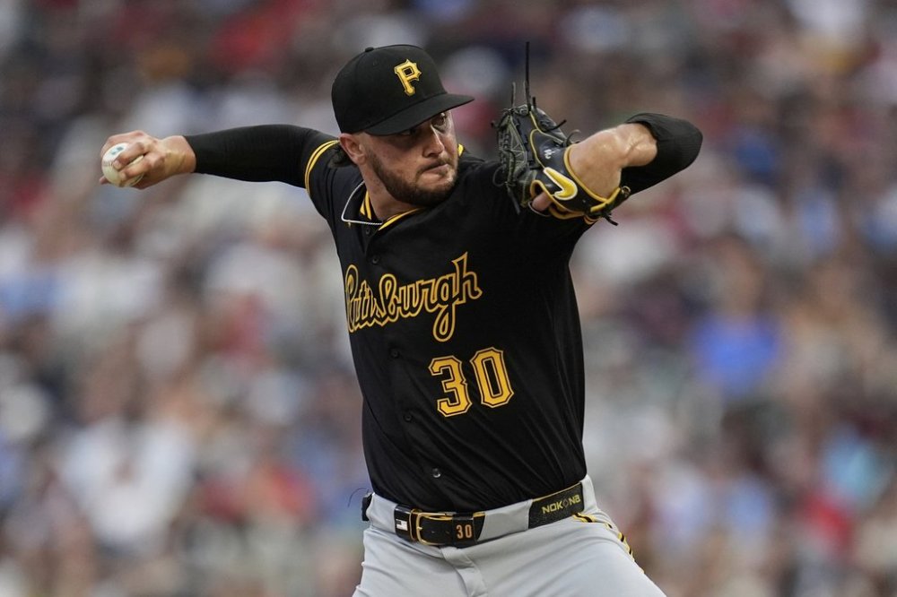 Pittsburgh Pirates starting pitcher Paul Skenes delivers during the third inning of a baseball game against the Minnesota Twins, Friday, July 11, 2025, in Minneapolis. (AP Photo/Abbie Parr)