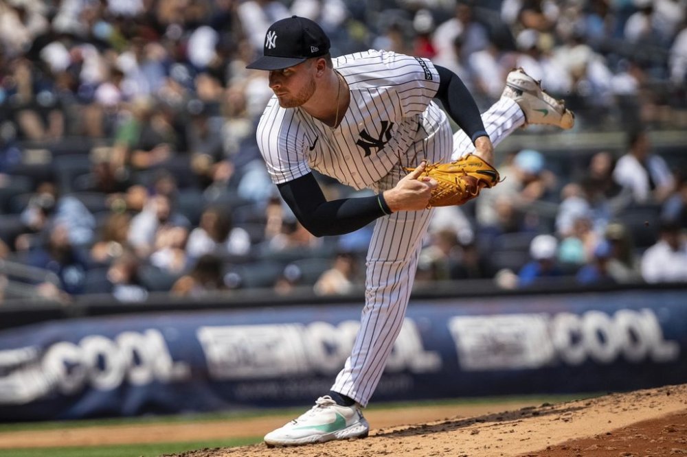 New York Yankees pitcher Clarke Schmidt (36) throws during the fifth inning of a baseball game against the Athletics, Saturday, June 28, 2025, in New York. (AP Photo/Angelina Katsanis)