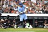 Toronto Blue Jays' Bo Bichette singles during the eighth inning of a baseball game against the Detroit Tigers, Saturday, July 26, 2025, in Detroit. (AP Photo/Jose Juarez)