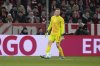 FILE - Bayern's goalkeeper Daniel Peretz controls the ball during a German Cup round of 16 soccer match between Bayern Munich and Bayer Leverkusen at the Allianz Arena in Munich, Germany,. Dec.3, 2024. (AP Photo/Matthias Schrader, file)