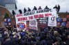 Crystal Palace fans attend a protest in London, Tuesday, July 15, 2025. (Yui Mok/PA via AP)