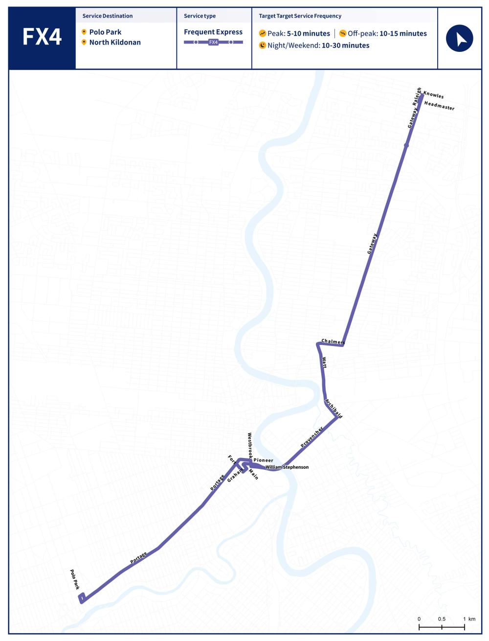 The FX4 route passes through downtown and ends at the north end of Raleigh Street. (Winnipeg Transit)