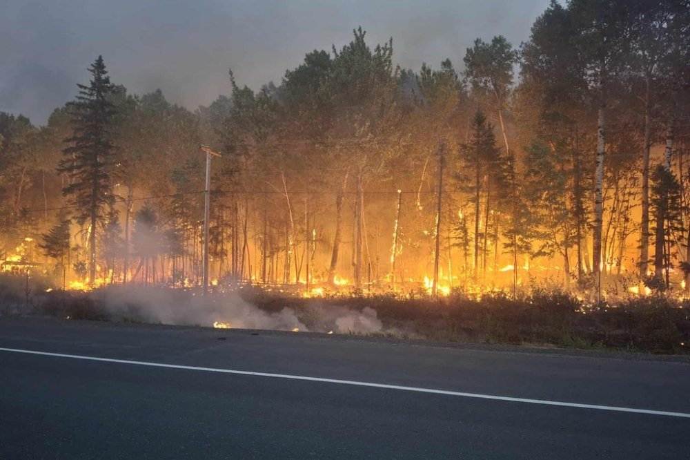 A wildfire is seen in this handout photo, burning near Miramichi, N.B., on Tuesday, Aug. 12, 2025. THE CANADIAN PRESS/Handout — Government of New Brunswick (Mandatory Credit)