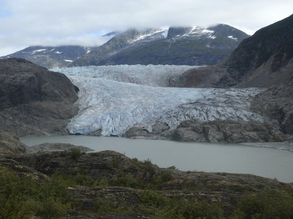 Mendenhall Glacier and Mendenhall Lake, shown here on Aug. 30, 2025, in Juneau, Alaska, are part of a recreation area that is popular with tourists and residents. (AP Photo/Becky Bohrer)