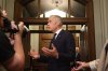 Prime Minister Mark Carney speaks to reporters as he arrives on Parliament Hill in Ottawa, on Monday, Aug. 18, 2025. THE CANADIAN PRESS/Patrick Doyle