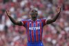 Crystal Palace's Jean-Philippe Mateta reacts after a goal during the FA Community Shield final soccer match between Liverpool and Crystal Palace at Wembley Stadium in London,Sunday, Aug. 10, 2025. (AP Photo/Dave Shopland)