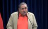 Hollow Water First Nation Chief Larry Barker speaks during a press conference in Winnipeg on Thursday, Sept. 4, 2025 in this image taken from video. THE CANADIAN PRESS/Brittany Hobson