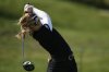 Brooke M. Henderson, of Canada, hits from the third tee during the first round of the Mizuho Americas Open golf tournament, Thursday, May 8, 2025, in Jersey City, N.J. (AP Photo/Seth Wenig)