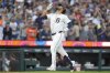 Detroit Tigers designated hitter Riley Greene gestures while running the bases after hitting a two-run home run during the fifth inning of a baseball game against the Houston Astros, Monday, Aug. 18, 2025, in Detroit. (AP Photo/Ryan Sun)
