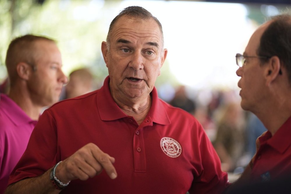 Missouri Gov. Mike Kehoe speaks to attendees during the Governor's Ham Breakfast at the Missouri State Fair Thursday, Aug. 14, 2025 in Sedalia, Mo. (AP Photo/Charlie Riedel)