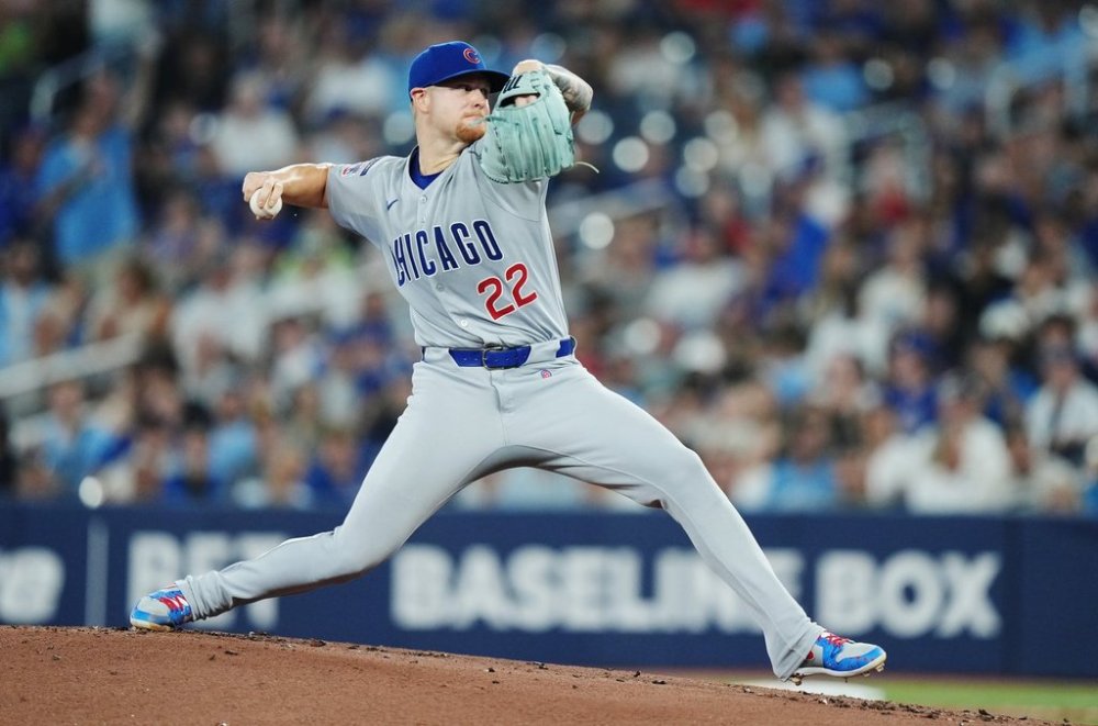 Chicago Cubs pitcher Cade Horton (22) works against the Blue Jays during the first inning of a Major League Baseball game in Toronto on Wednesday, August 13, 2025. THE CANADIAN PRESS/Nathan Denette