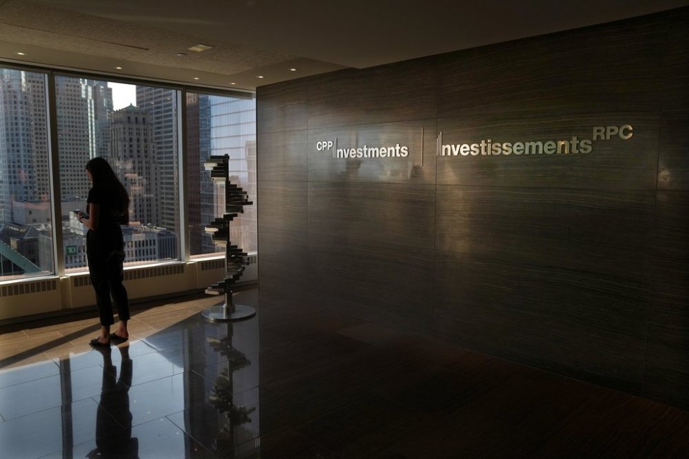 Signage is seen in the reception of CPP Investments' Toronto offices, on Thursday, Sept. 21, 2023. THE CANADIAN PRESS/Chris Young
